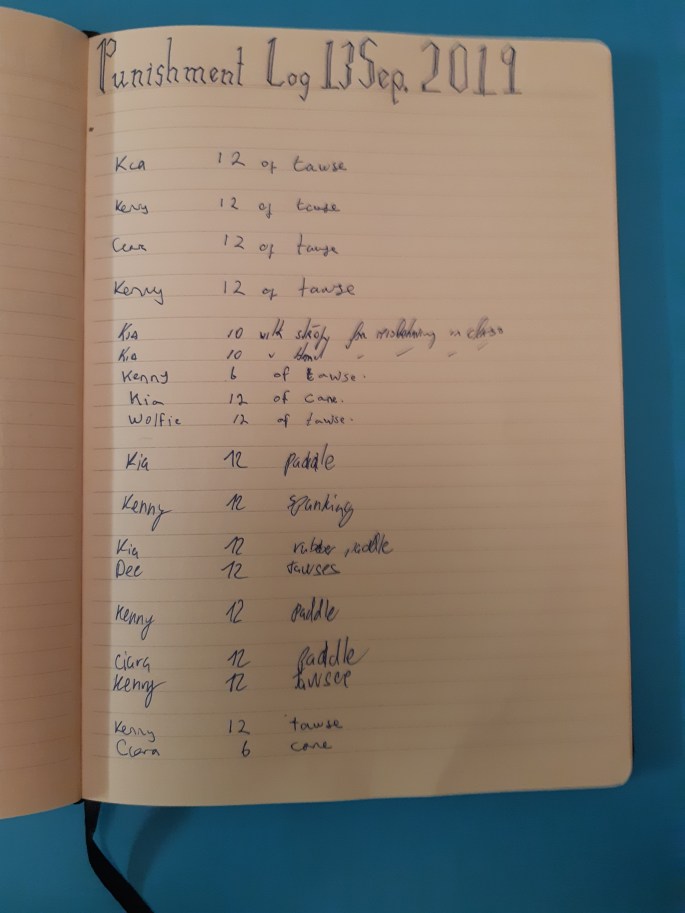 Punishment Log 13 Sep 2019